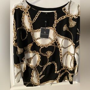 Melanie Lyne Black and Gold Chain Print Sweatshirt